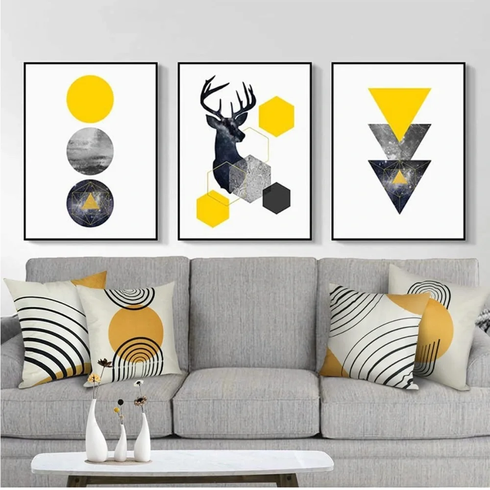 Luxury Home | Golden Yellow & Black Modern Abstract Print Throw Pillow Covers